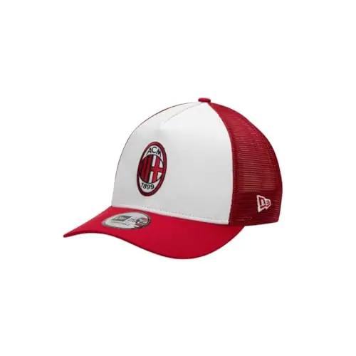AC Milan Berretto Pom New Era X Logo Prodotto Ufficiale, Rosso/Nero, Unisex