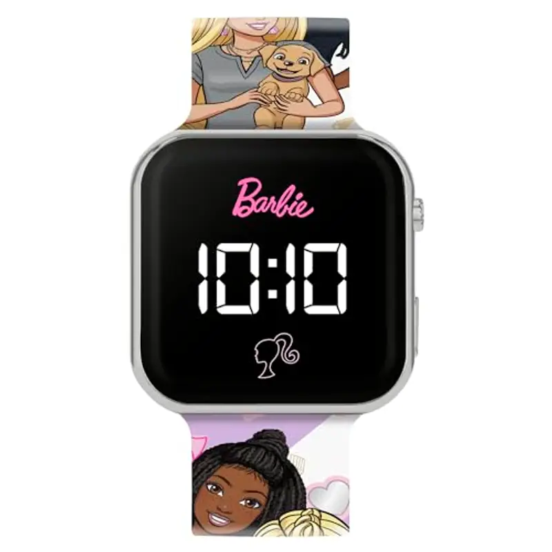 Accutime Orologio da polso per bambini con cinturino stampato Barbie, rosa, Moderno