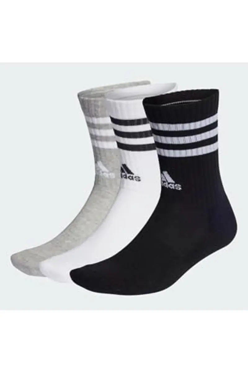 adidas 3-stripes Cushioned Crew Socks 3 Pairs, Calzini Unisex - Adulto, Medium Grey Heather/White/Black/White
