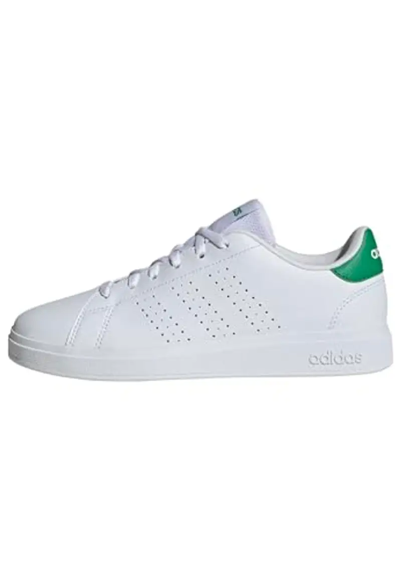 adidas Advantage Base 2.0 Shoes Junior, Scarpe da Tennis Unisex-Adulto, Cloud White/Cloud White/Green, 35.5 EU