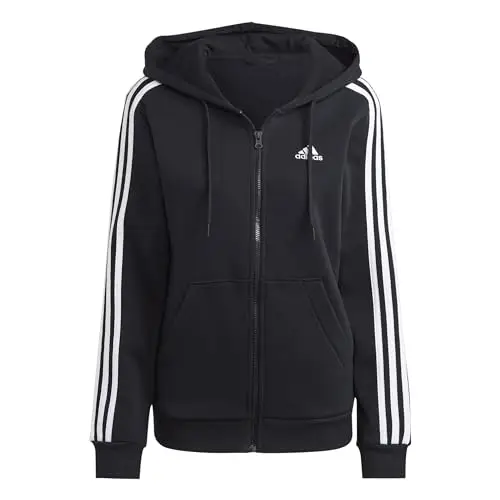adidas Donna Essentials 3-Stripes Full-Zip Fleece Hoodie, black/white