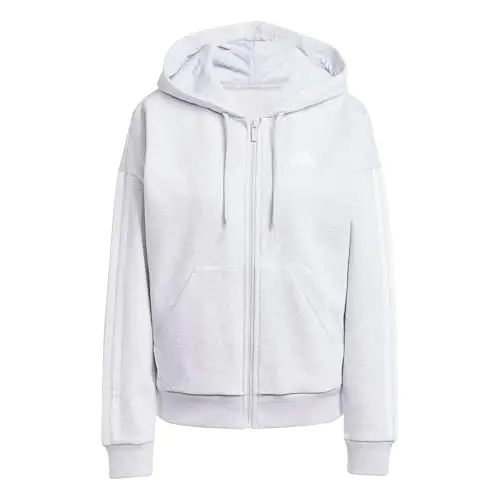 adidas Donna Essentials 3-Stripes Full-Zip Fleece Hoodie, Light Grey Heather/White