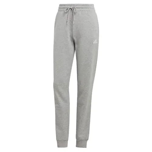 adidas Donna Essentials Linear French Terry Cuffed Pants, Medium Grey Heather/White