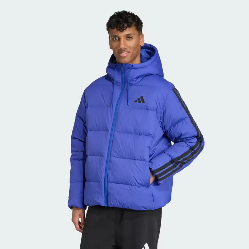 Adidas Essentials Climawarm Giacca Piumino con Cappuccio 3 Strisce Semi Lucid Blue