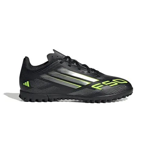 adidas F50 Club Turf Football Boots Kids, Scarpe da Calcio Unisex-Bambini, Core Black/Iron Met./Lucid Lemon, 35 EU