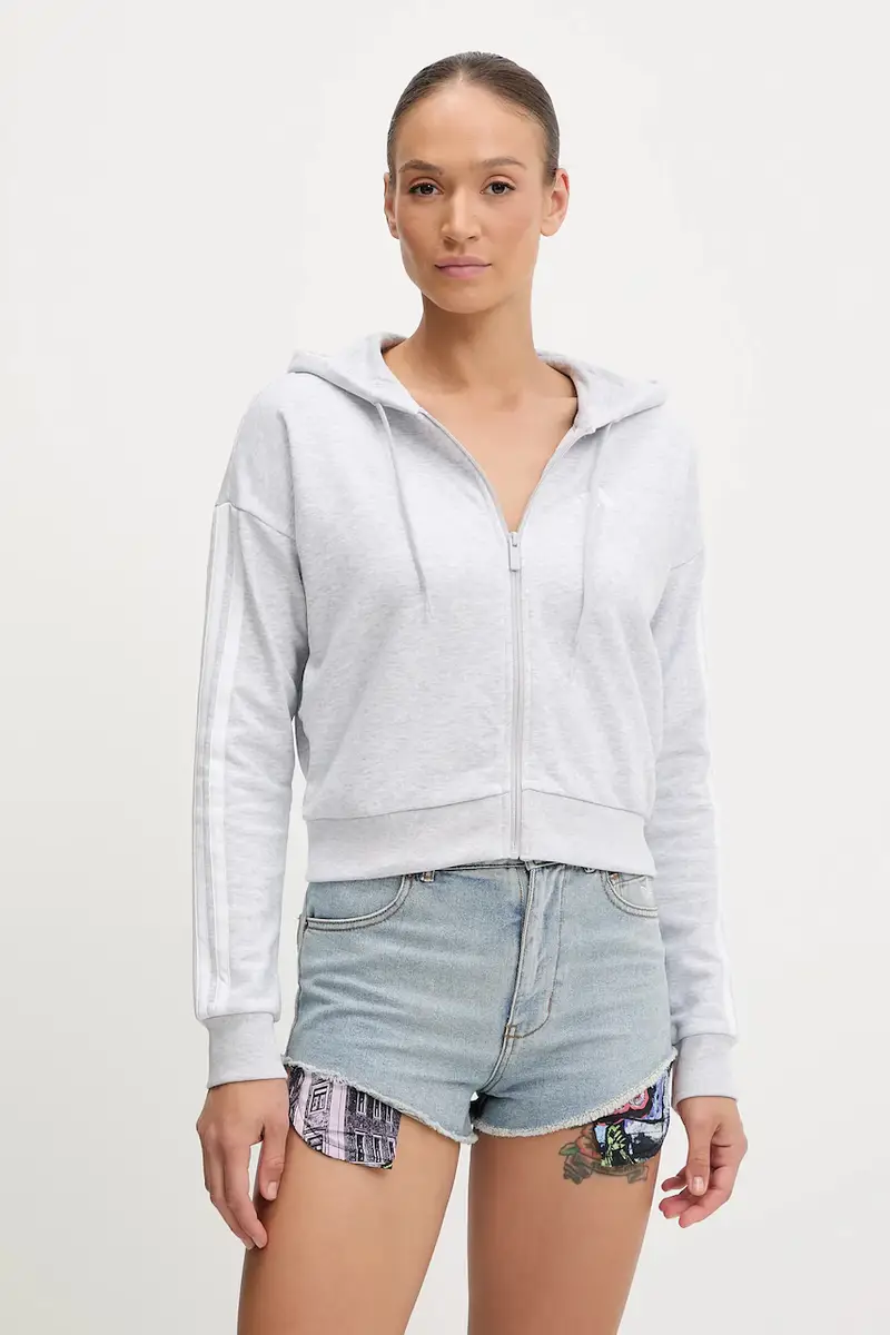 Adidas felpa 3-Stripes donna colore grigio con cappuccio JX7648