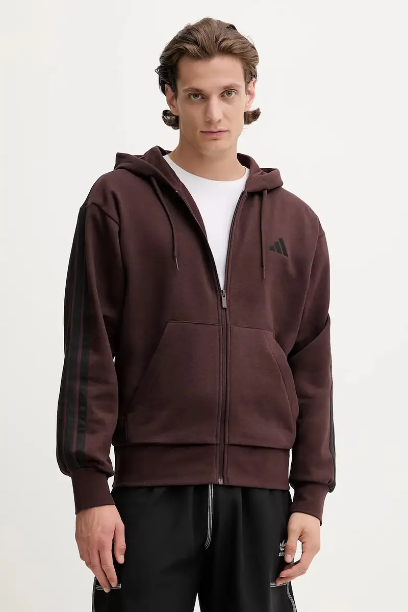 Adidas felpa 3S uomo colore marrone con cappuccio JX0697