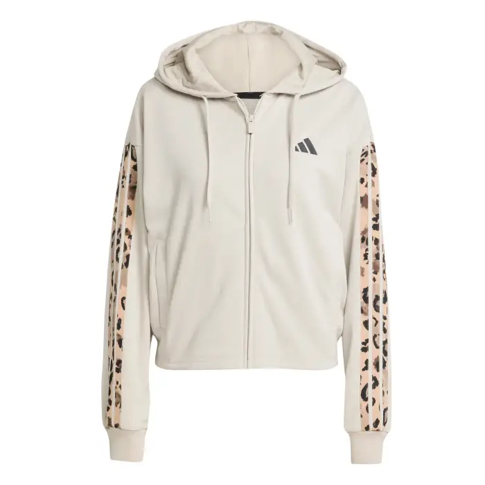 Felpa con cappuccio da donna adidas Animal Print 3 stripes Beige