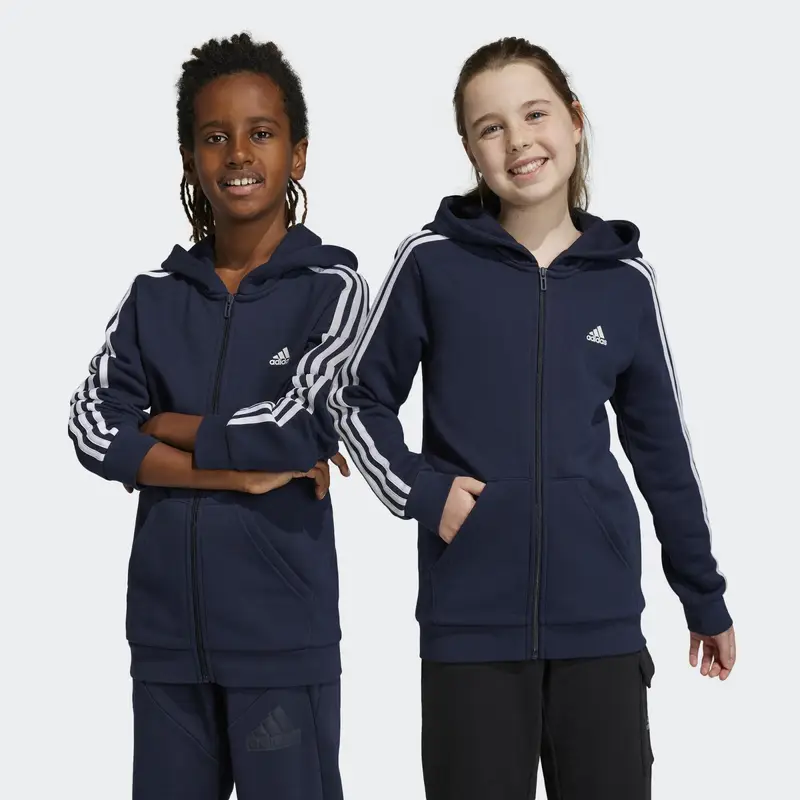Felpa con cappuccio Essentials 3-Stripes Fleece Full-Zip | Adidas Blu petrolio