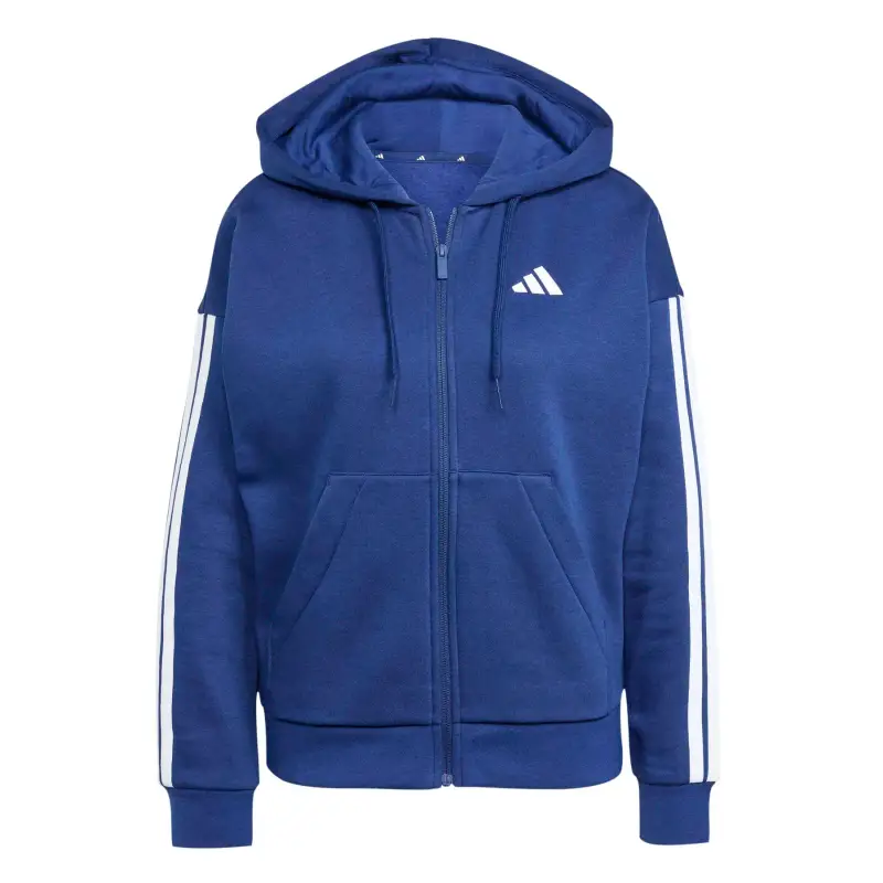 Adidas Felpa con cerniera a cappuccio da donna Essentials 3-Stripes Bleu