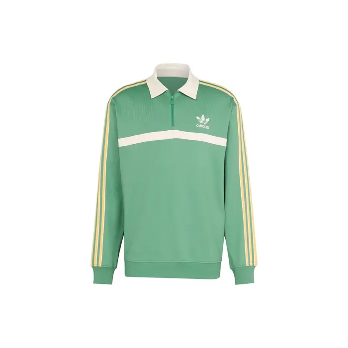 Felpa con colletto Adidas Originals con tre strisce e mezza zip Uomo Top Verde IS4364 S