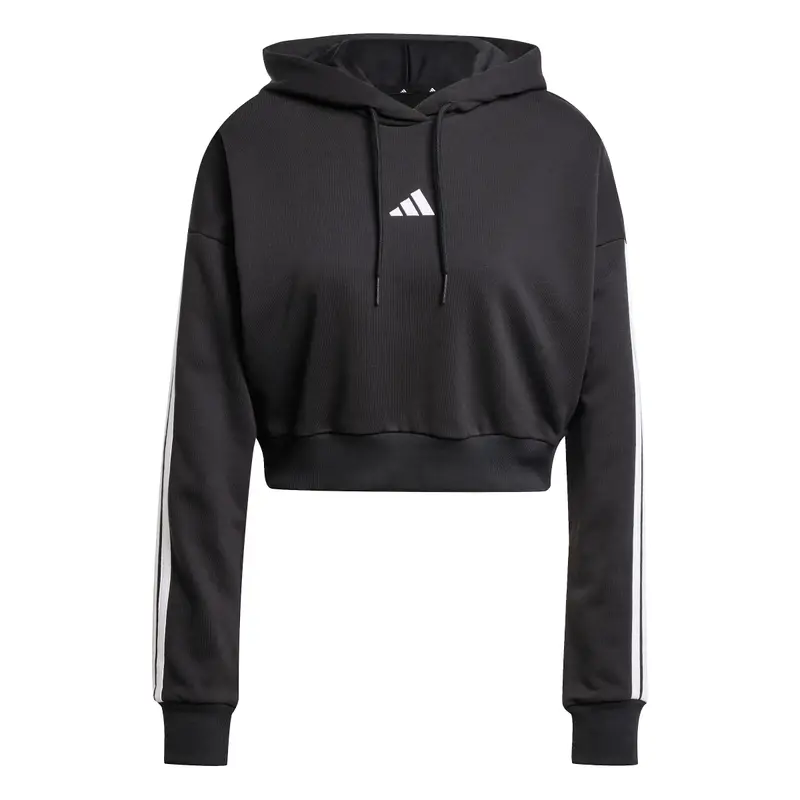 Adidas Felpa corta con cappuccio in french terry donna Essentials 3-Stripes Noir