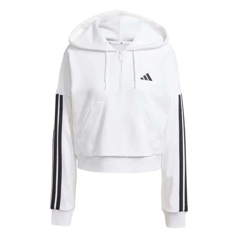 Adidas Felpa da donna con cappuccio a 1/4 di cerniera Essentials 3-Stripes Blanc
