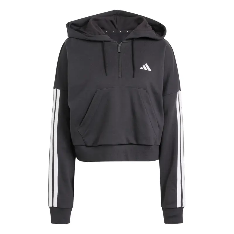 Adidas Felpa da donna con cappuccio a 1/4 di cerniera Essentials 3-Stripes Noir