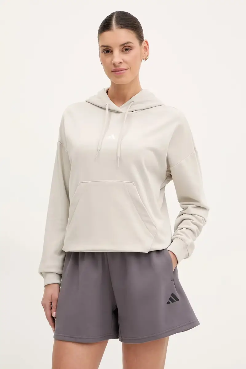 Adidas felpa Essentials donna colore beige con cappuccio JC5934