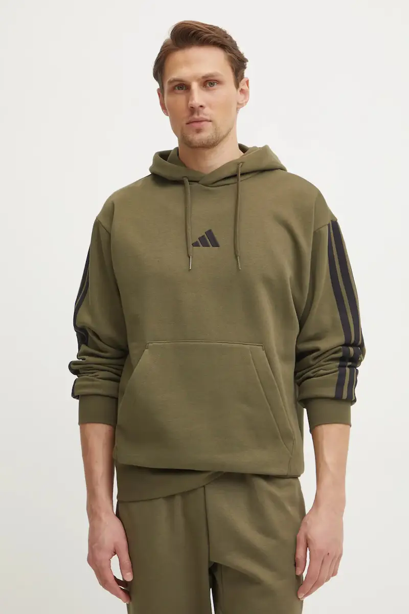 Adidas felpa Essentials uomo colore verde con cappuccio con applicazione JD1847