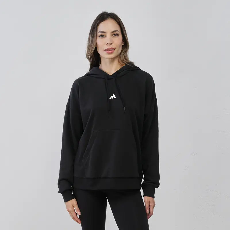 ADIDAS Felpa nera sportiva da donna con logo e cappuccio