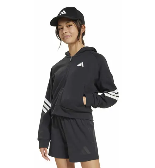 adidas Future Icons 3 Stripes Full Zip Jr - felpa con cappuccio - ragazza Black