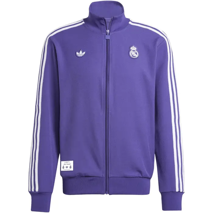 Adidas Giacca Originals Real Madrid Calcio Sport Casual Comoda Classica a Righe Retro Collo Alto Uomo Giacca Viola JF2582