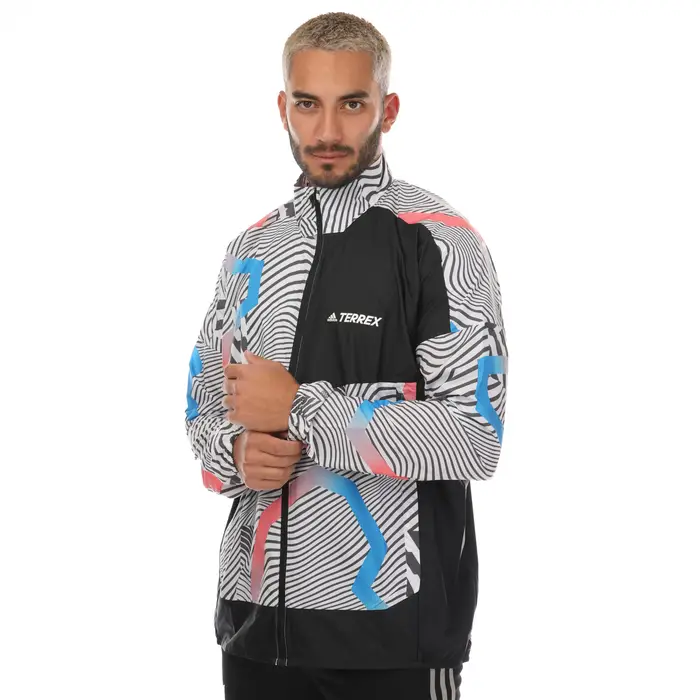 Giacca da corsa Adidas da uomo Terrex Trail con stampa S bianco/nero