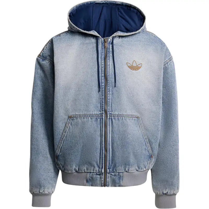 Adidas Giacca Imbottita in Denim Originals FW25 Calda Sportiva Ampia con Cappuccio Maniche Lunghe Cappotto in Cotone Denim Uomo giacche