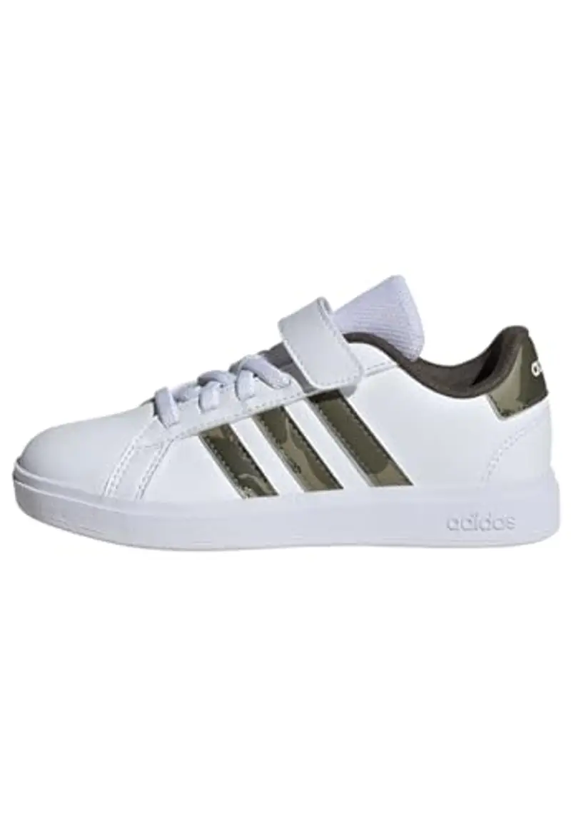 adidas Grand Court 2.0 Shoes Children, Scarpe da Tennis, Cloud White/Olive/Shadow Olive, 30.5 EU