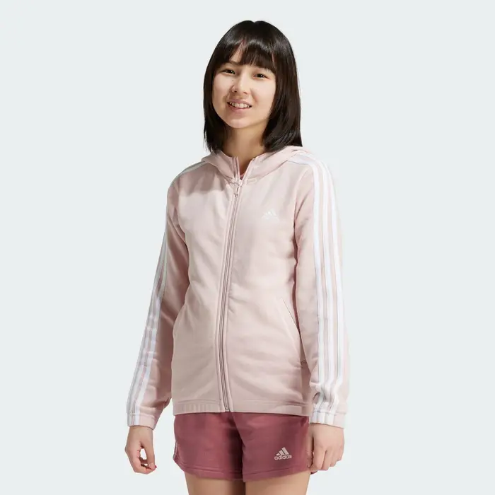 Felpa ADIDAS bambina ginnastica con cappuccio e zip leggera 3 strisce rosa | Adidas