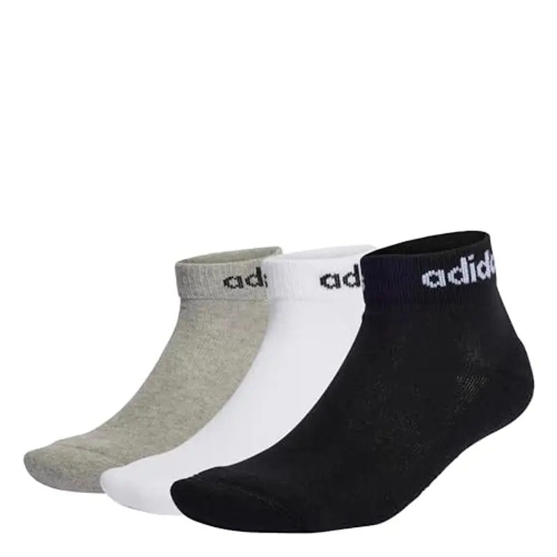 adidas Linear, Calzini ammortizzati alla caviglia 3 paia, Unisex - Adulto, Grigio mélange medio/Bianco/Nero