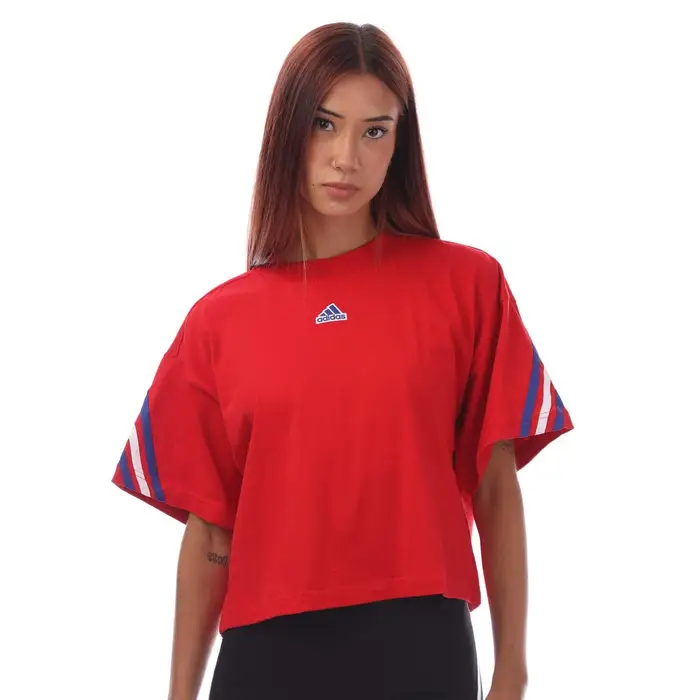 Maglietta Adidas da Donna/Signora Future Icons 3 Stripes 8 UK - 10 rosso