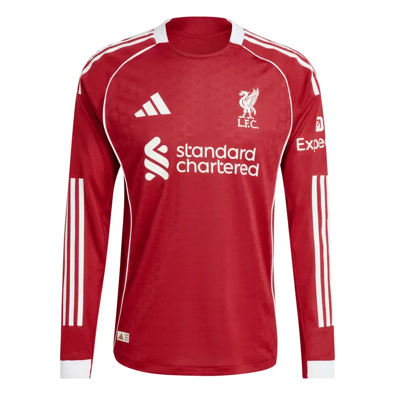 Adidas Maglietta Casalinga Autentica a maniche lunghe Liverpool FC 2025/26 Rouge