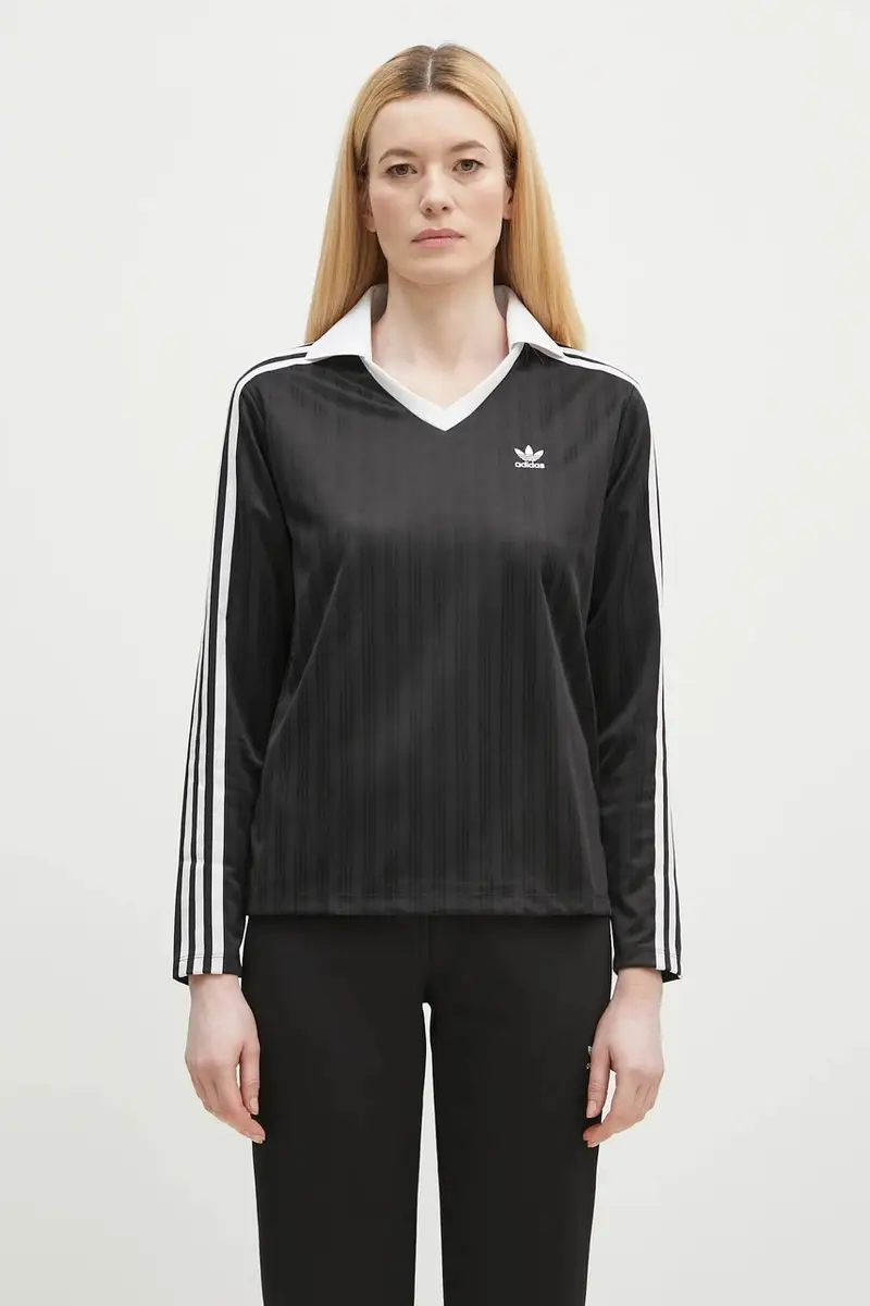adidas Originals camicia a maniche lunghe V-Neck Longsleeve Tee donna colore nero JD2603