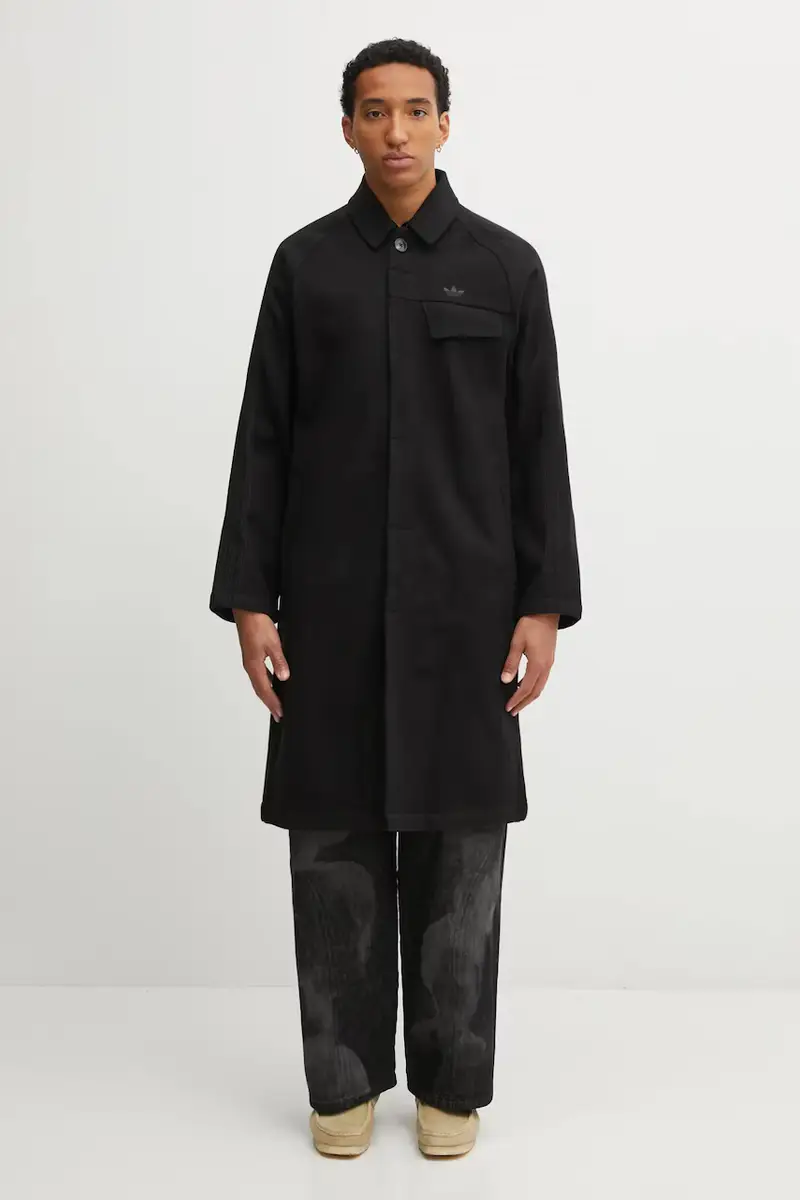 adidas Originals cappotto con aggiunta di lana P Ess Overcoat colore nero JW0120