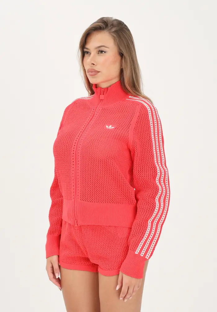 adidas Originals felpa con zip Knitted Crochet Firebird Track Top Semi Lucid Red rosso donna