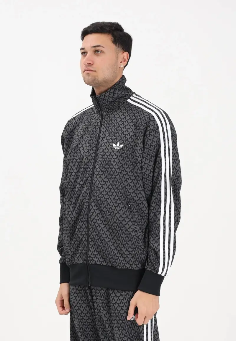 adidas Originals Felpa con zip Loose Firebird Monogram nera da uomo