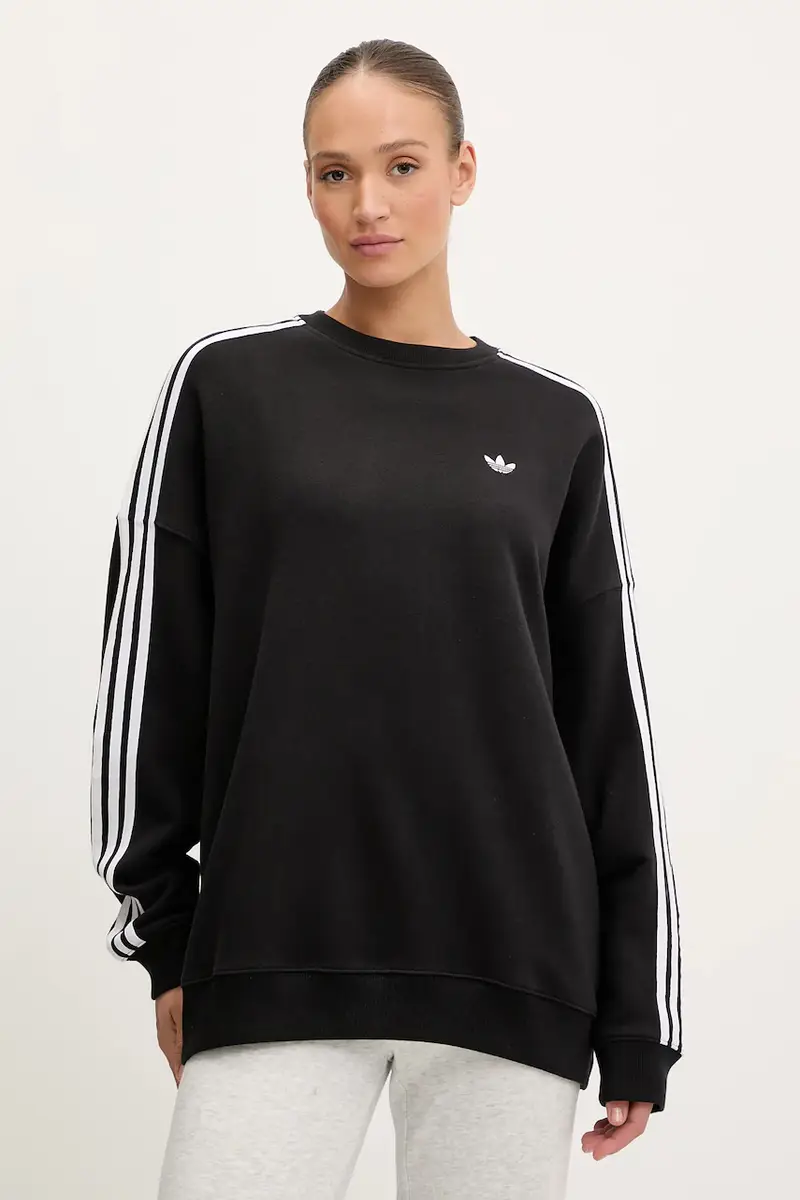 adidas Originals felpa in cotone 3-Stripes donna colore nero con applicazione JX5285