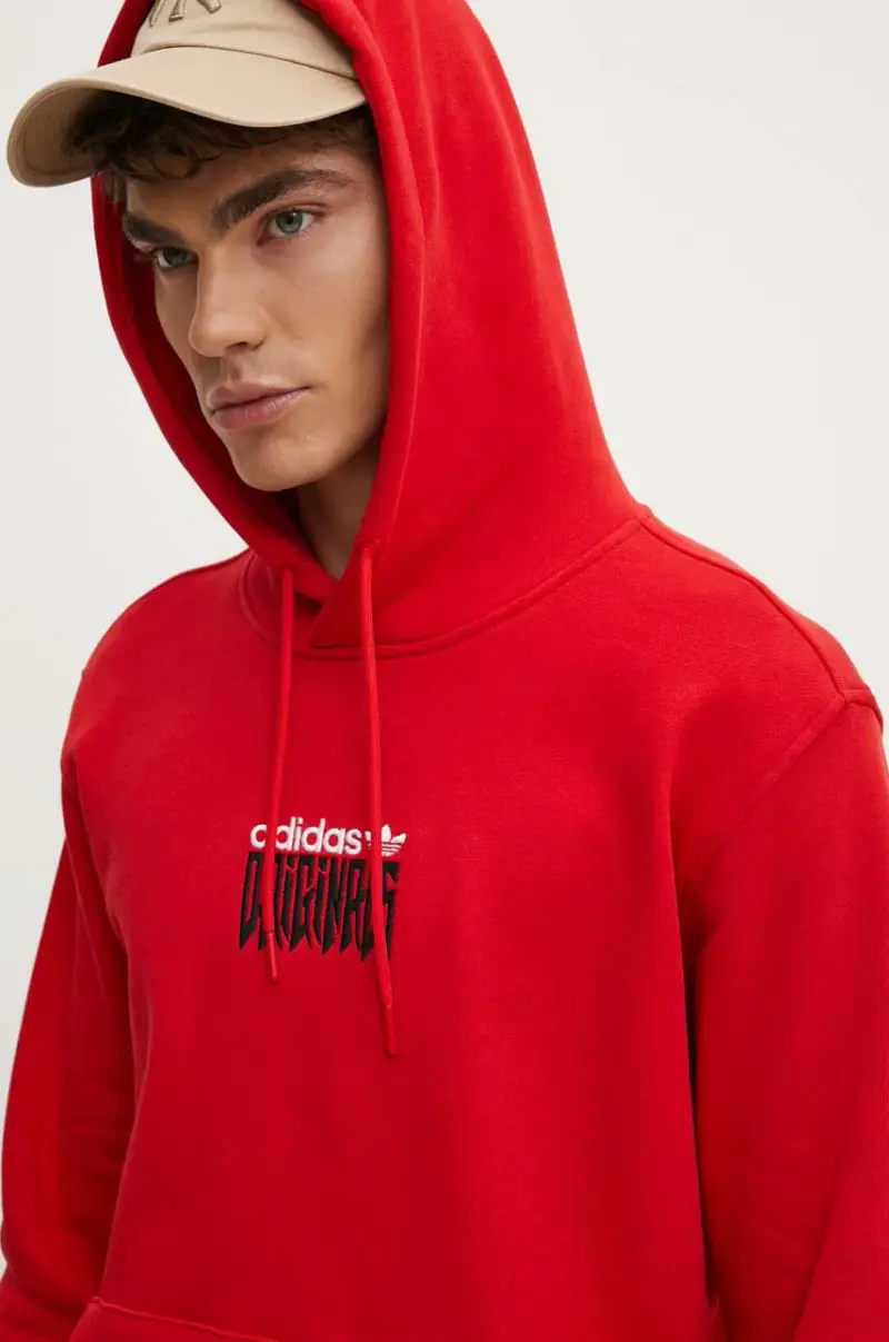 adidas Originals felpa in cotone uomo colore rosso con cappuccio con applicazione IZ4835