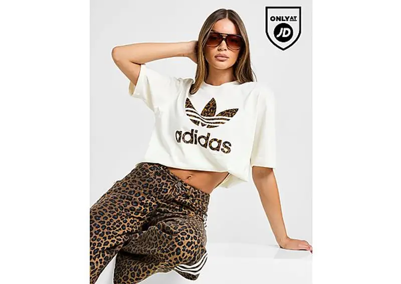 adidas Originals Leopard Print Trefoil Boyfriend Maglia, Crema