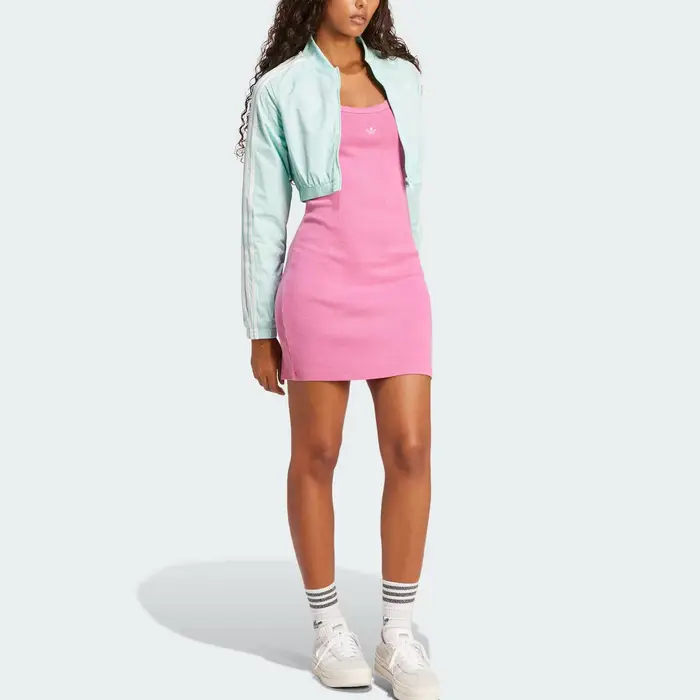 Adidas Originals Mini Abito Sportivo Costine Comodo Vestibilità Aderente Semplice Canotta Donna Abiti Viola-Rosso Vivace JI5750