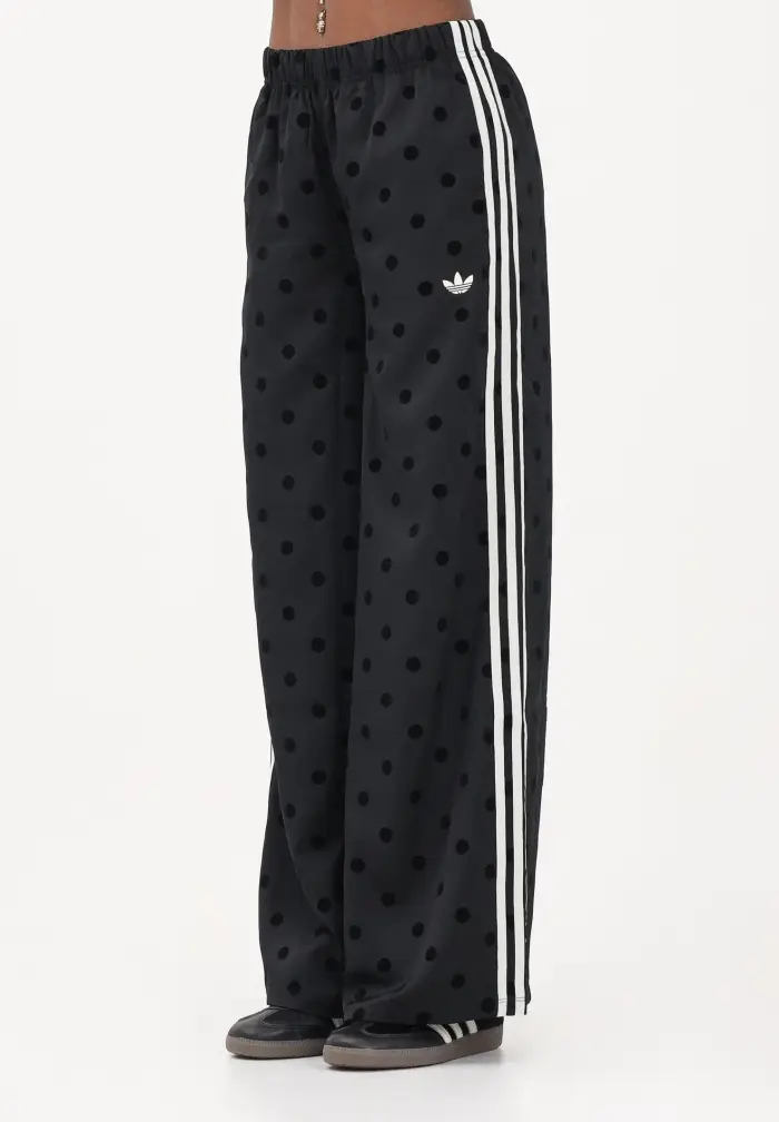 Pantalone sportivo in raso nero da donna con pois