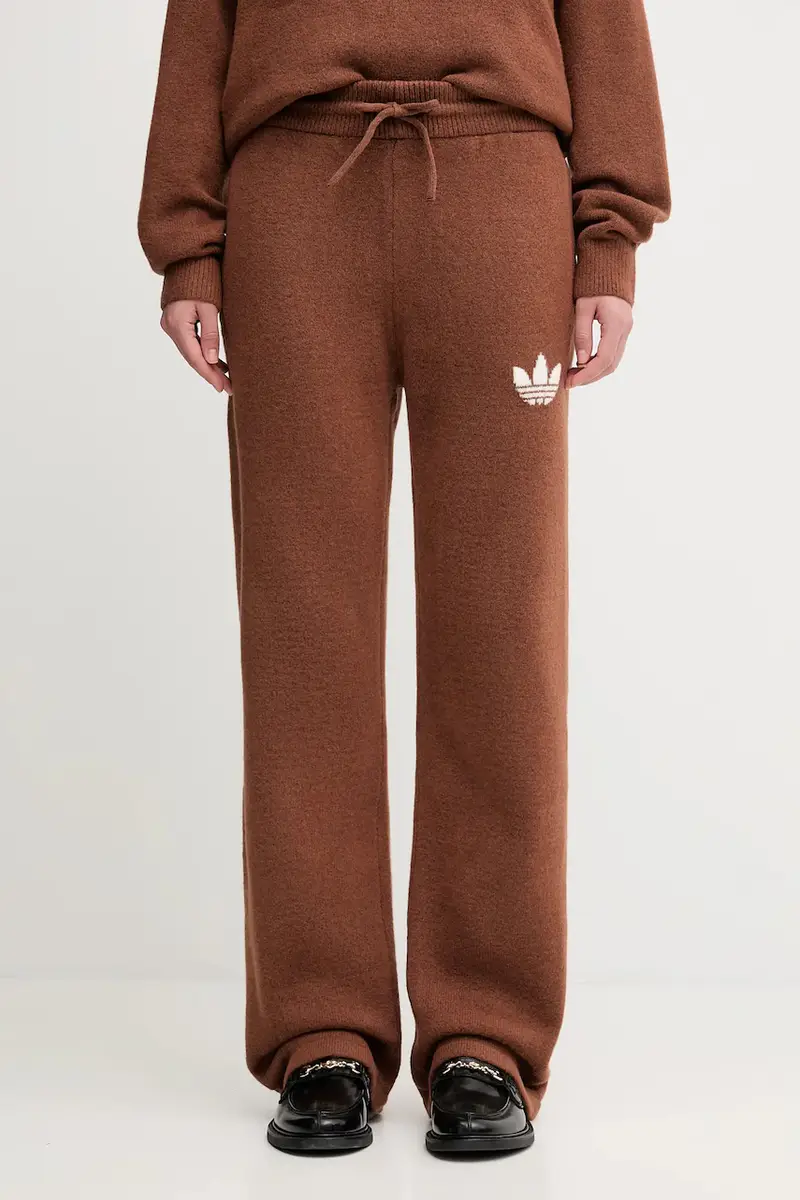 adidas Originals pantaloni con aggiunta di cotone bambini Knitted Pants donna colore marrone KF2535