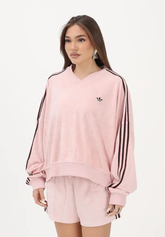 adidas Originals Polo in spugna a manica lunga rosa da donna