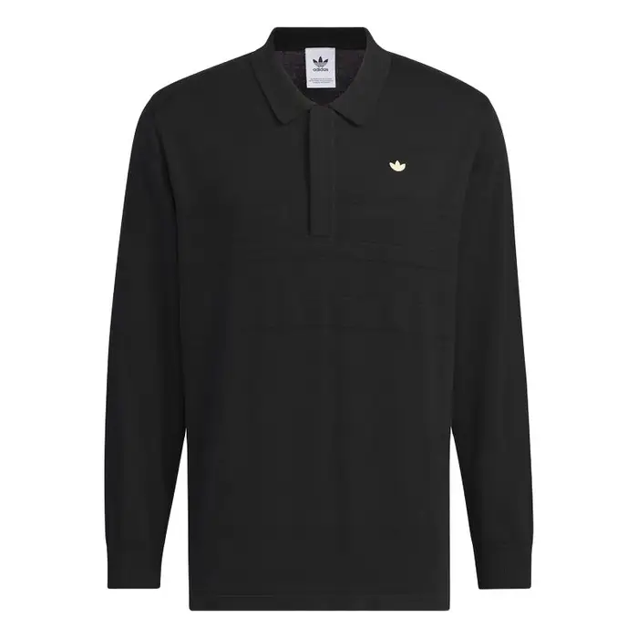 Originals Serie Classica Tinta Unita Stile College Vintage Confortevole Polo a Maniche Lunghe Uomo top Nero JD5805 L