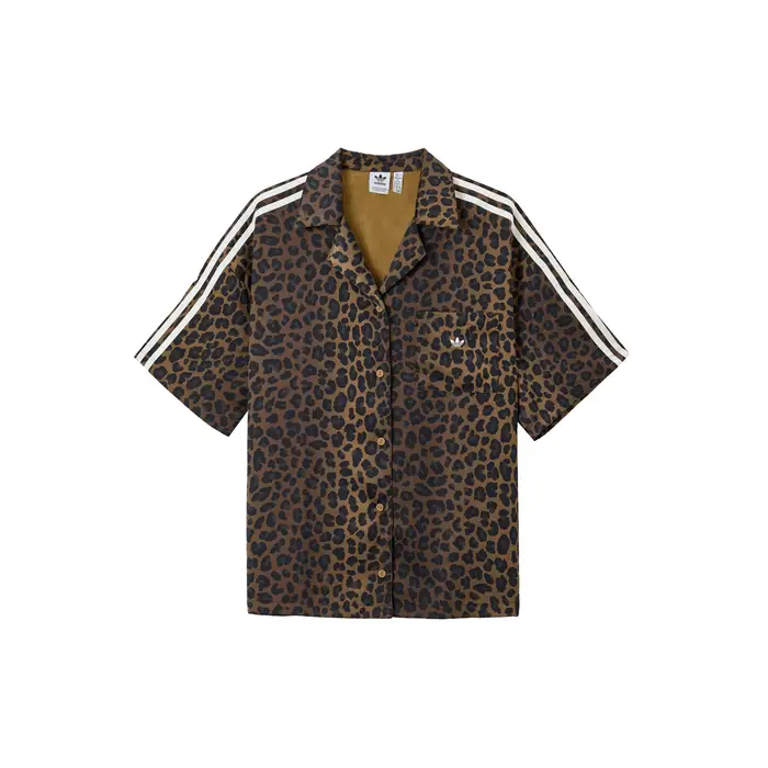 Originals Serie Sportiva Classica Polo Comoda Camicia a Maniche Corte a Righe con Stampa Leopardo Larga Camicie da Donna Bronzo Stratificato KA2678 2XS