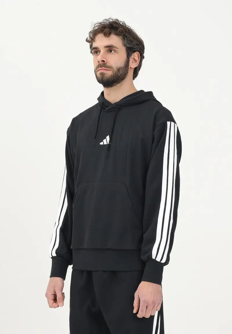 adidas performance Felpa con cappuccio Essentials 3 Stripes nera da uomo
