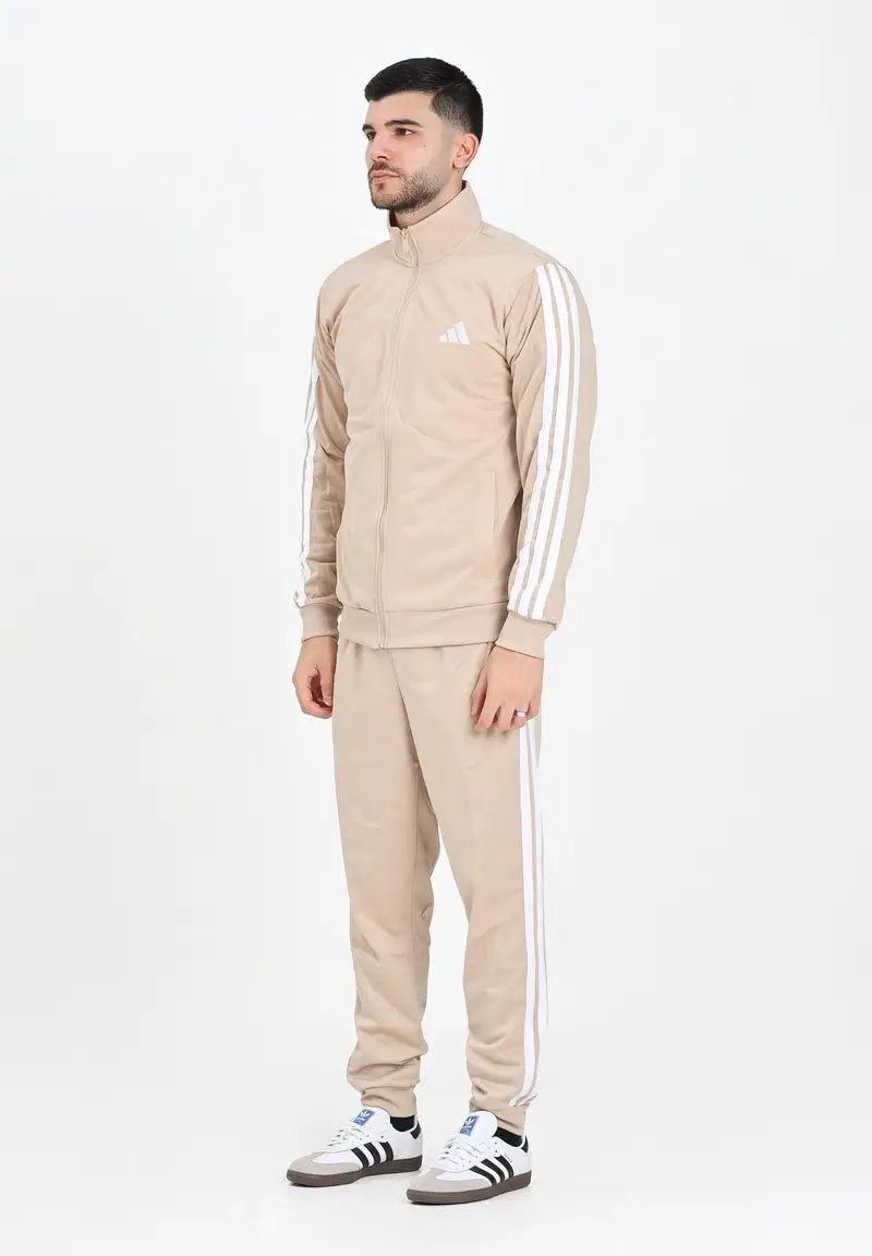 adidas performance Tuta Basic 3 Stripe Tricot beige da uomo