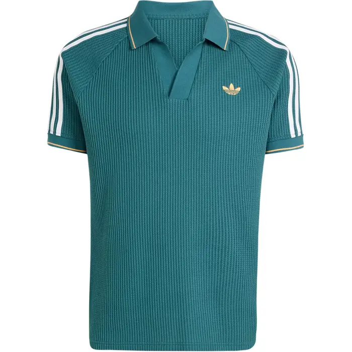 Polo a maniche corte a righe retrò in maglia waffle Adidas Originals Uomo Polo Verde Detective Arancione Chiaro Giallo Bianco KC0691 XS