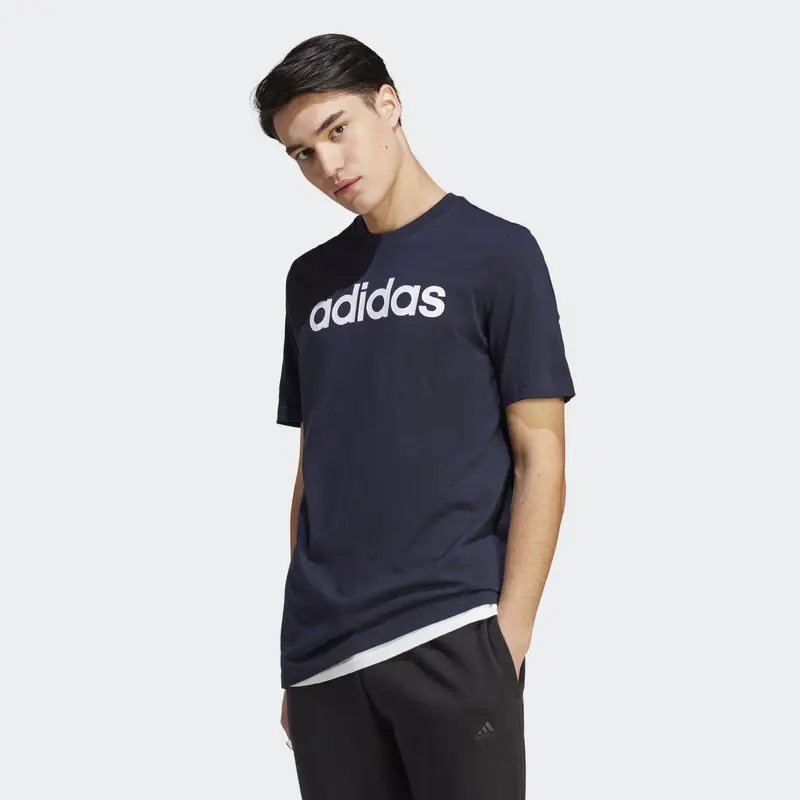 T-shirt Essentials Single Jersey Linear Embroidered Logo | Adidas Blu petrolio