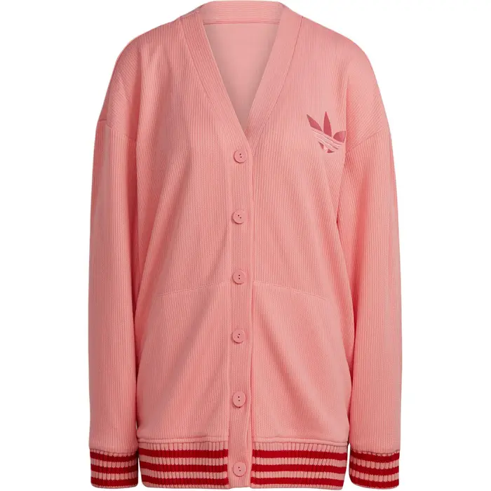Top in maglia a maniche lunghe monopetto con stampa logo Adidas Originals da donna rosa IB2037 S-M