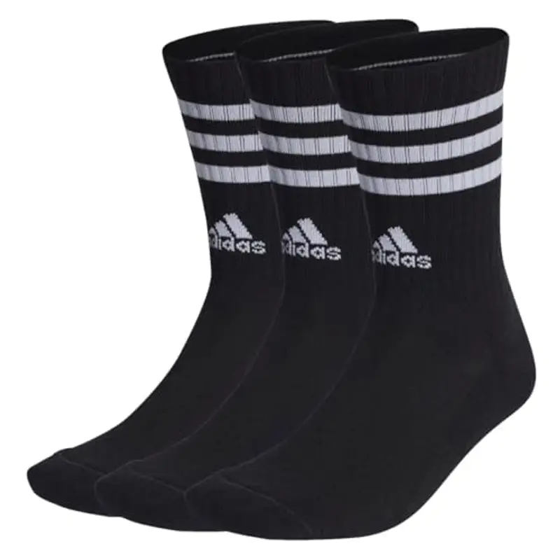 adidas Unisex - Adulto 3-Stripes Cushioned Crew Socks 3 Pairs, Black / White, 8.5