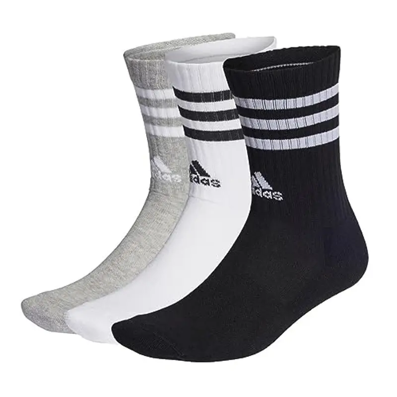 adidas Unisex - Adulto 3-Stripes Cushioned Crew Socks 3 Pairs, Medium Grey Heather / White / Black / White, 4.5-6